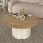 Αγόρασε το Τραπεζάκι σαλονιού Bohema Megapap χρώμα ivory - sepet oak Ø85x43
